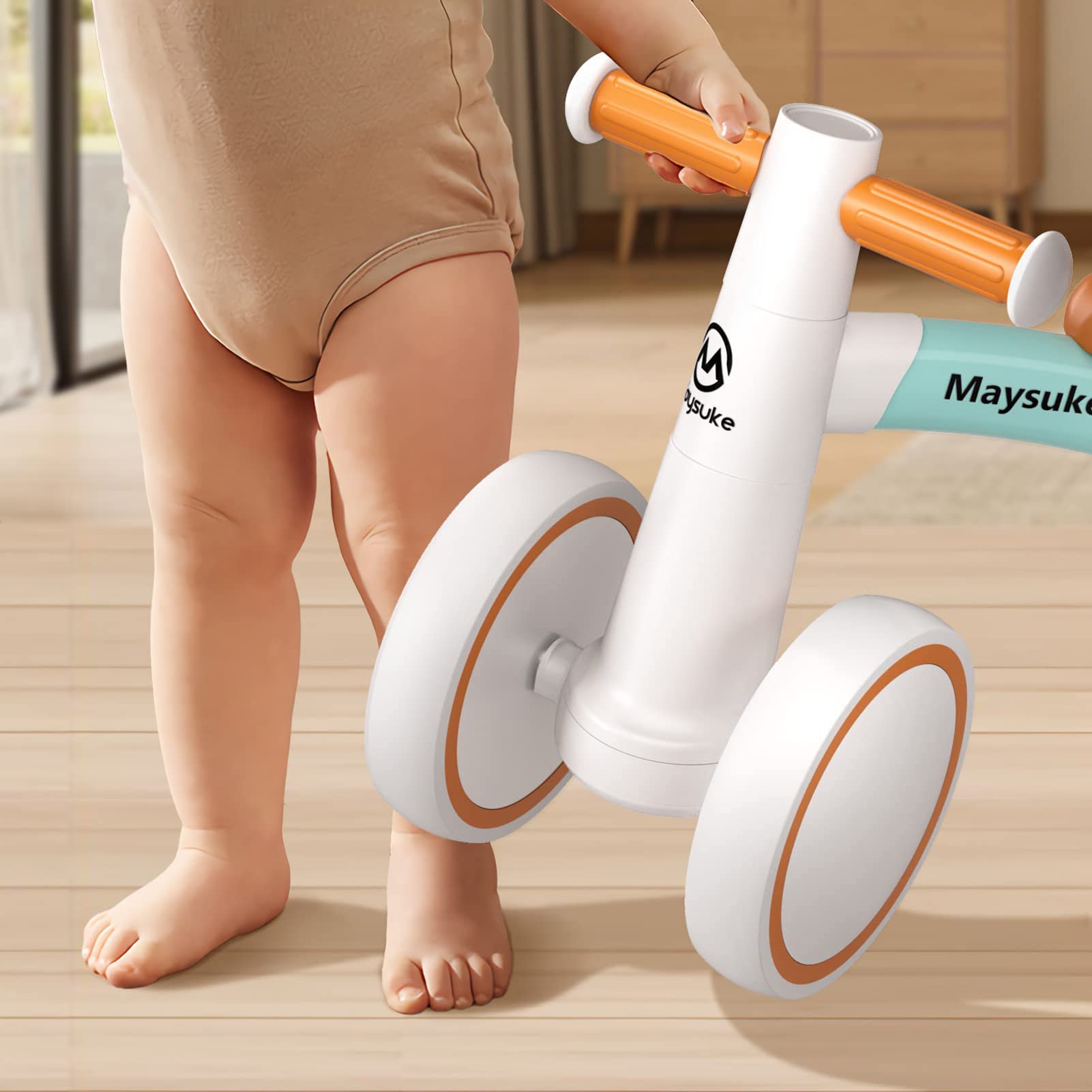 Maysuke balance bike widened wheels enhance stability on varied surfaces.