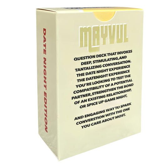 MAYVUL Tonight date-night prompts spread across the table inviting dialogue and connection.