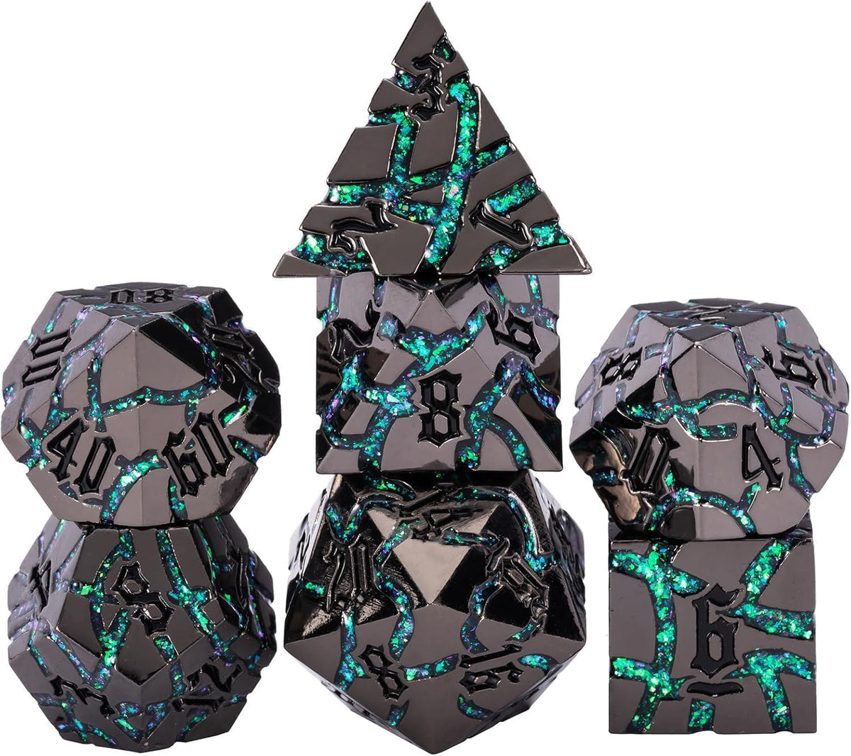 Maywin DND crack stripe dice set with metallic glitter finish for immersive RPG sessions.