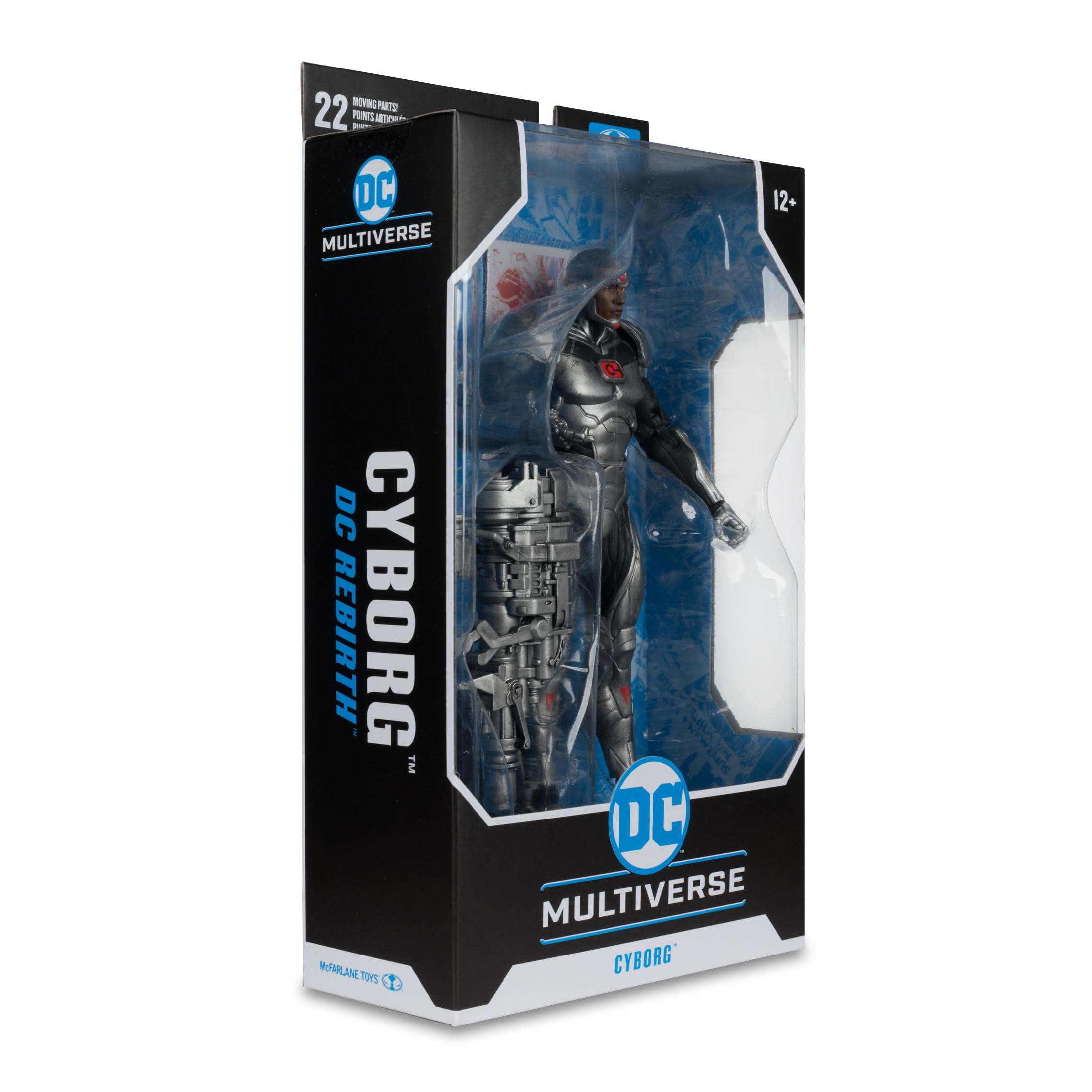 Stand and diorama-ready setup for the Cyborg figure by McFarlane Toys.