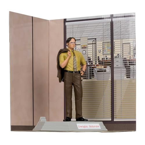 Dwight Schrute figure with printed backdrop enhances scene realism