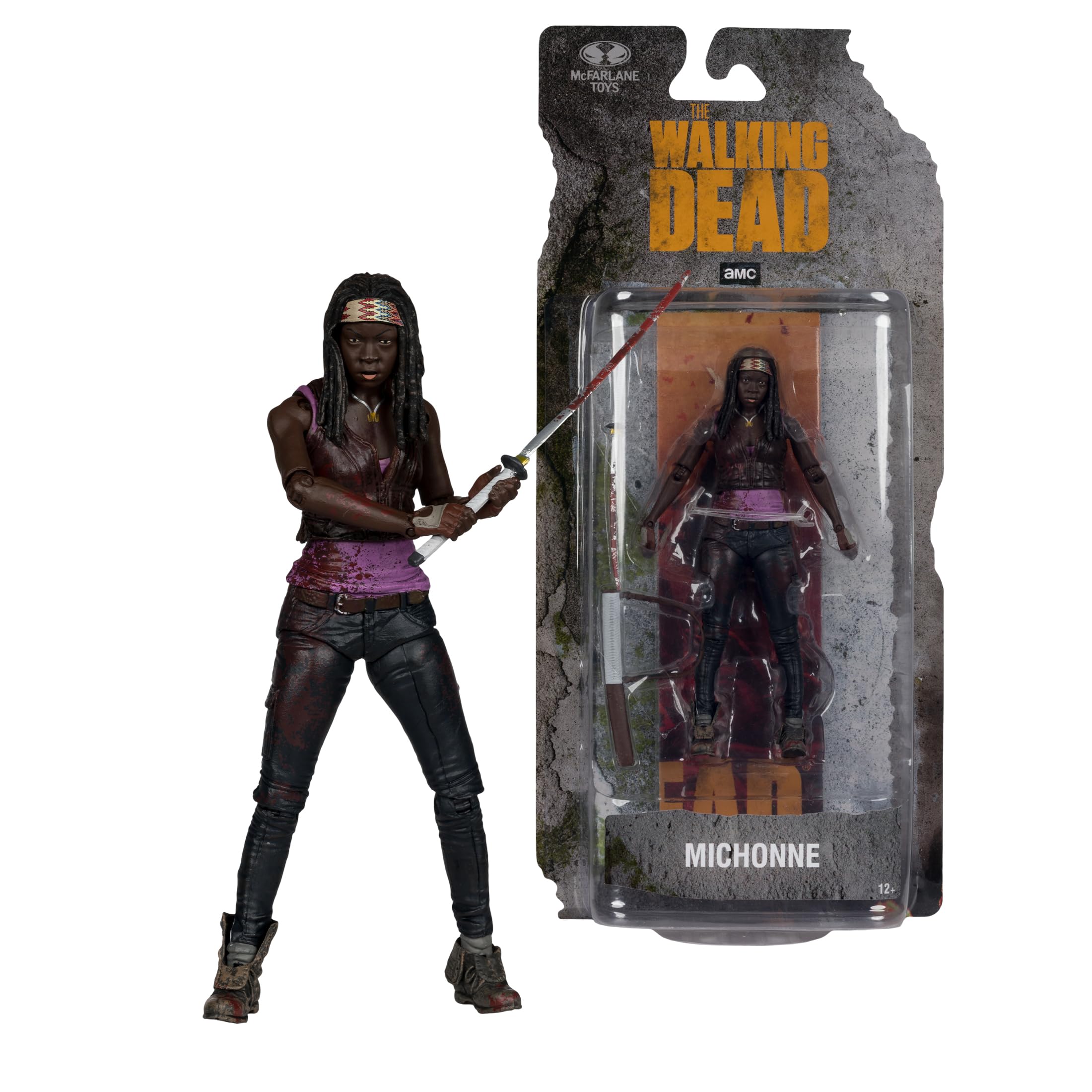 McFarlane Toys Michonne bookmarks alongside the katana accessories