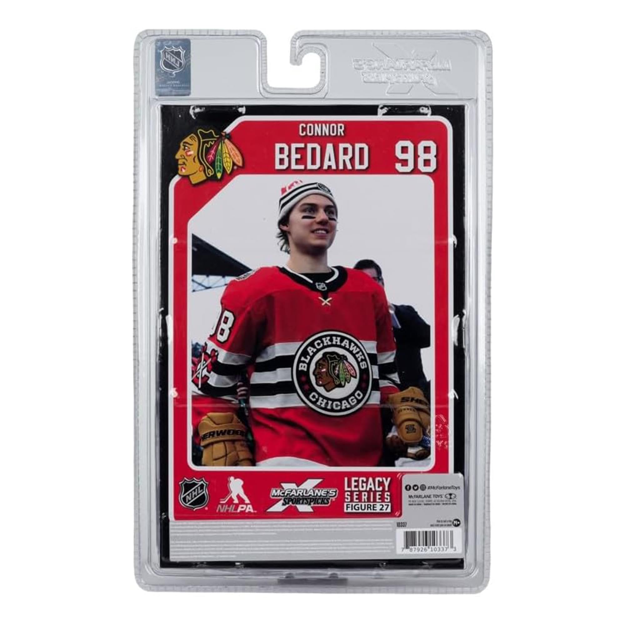 McFarlane base with team logo anchors display for Chicago Blackhawks fans.