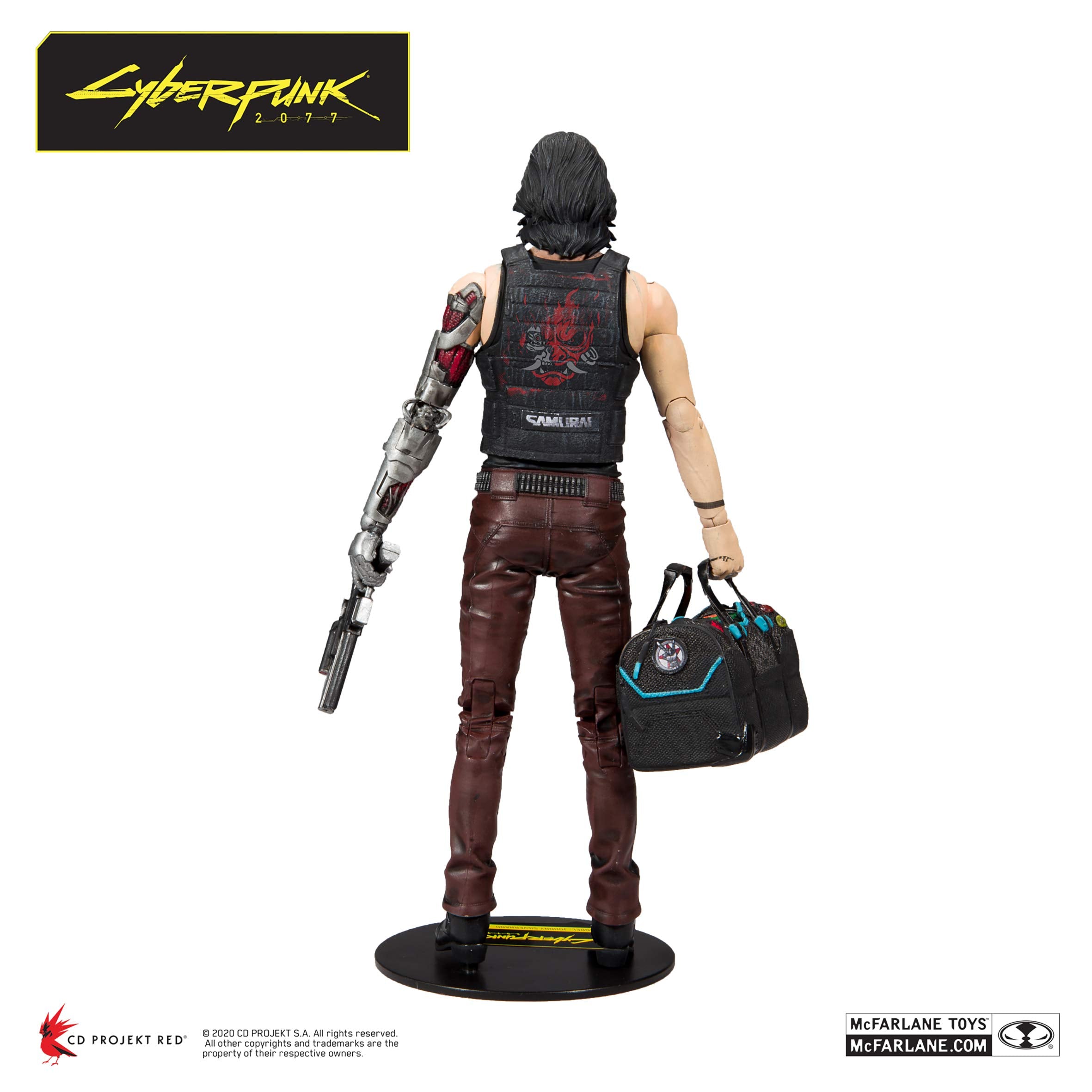 McFarlane Toys Johnny Silverhand with Malorian Gun accessory for display