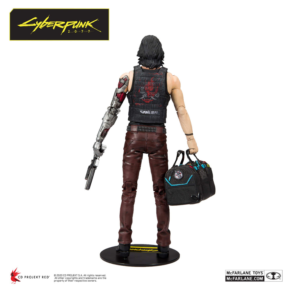 McFarlane Toys Johnny Silverhand with Malorian Gun accessory for display
