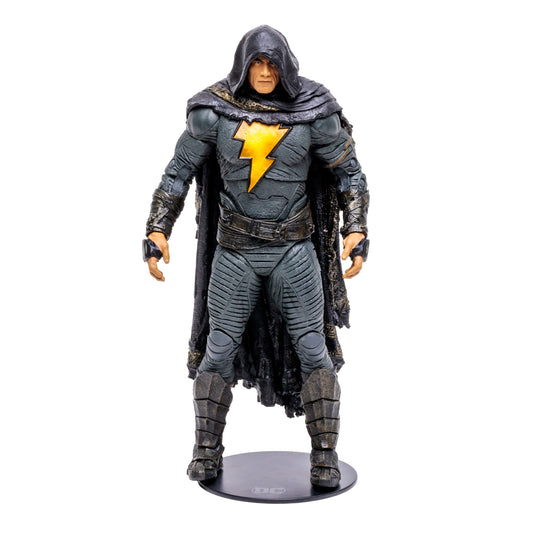 McFarlane Toys Black Adam 7-inch figure with cloak on display stand for dynamic posing