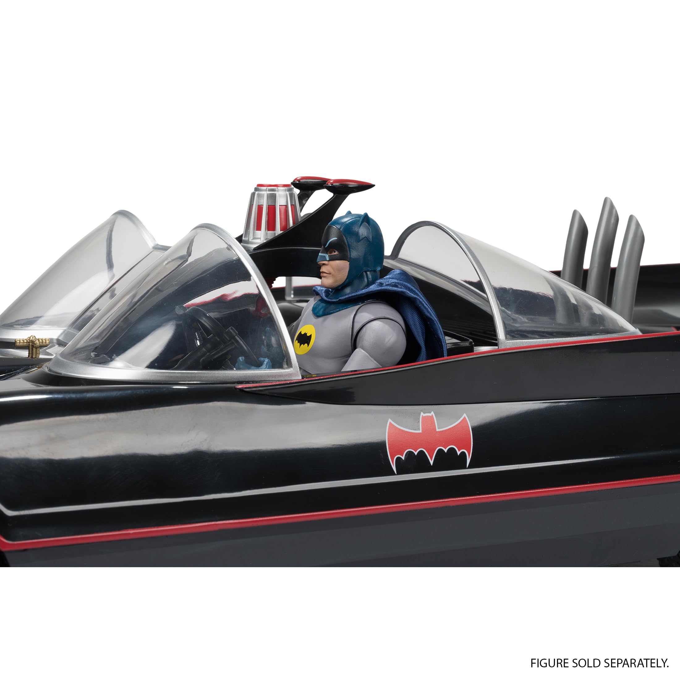 McFarlane Toys DC Multiverse Batmobile supports 7in-scale figures for authentic display.