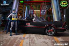 McFarlane Toys DC Multiverse Batmobile parachute jettison for dramatic exit effects.