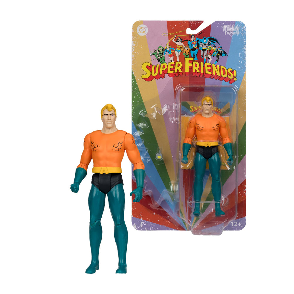 McFarlane Toys DC Retro Aquaman posed figure in dynamic scenes.