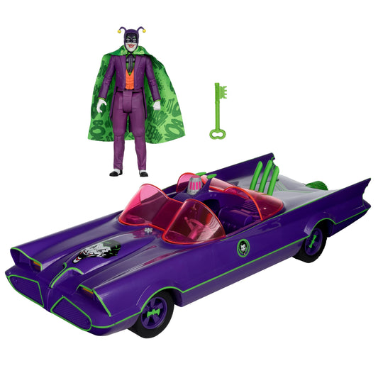 McFarlane Toys DC Retro Batmobile side view; shows meticulous detailing and finish.