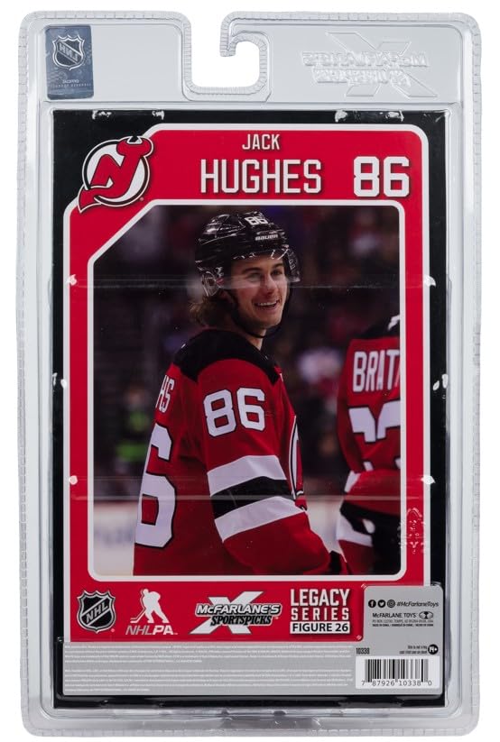 Base with jersey number insert shown on Jack Hughes 7-inch figure.
