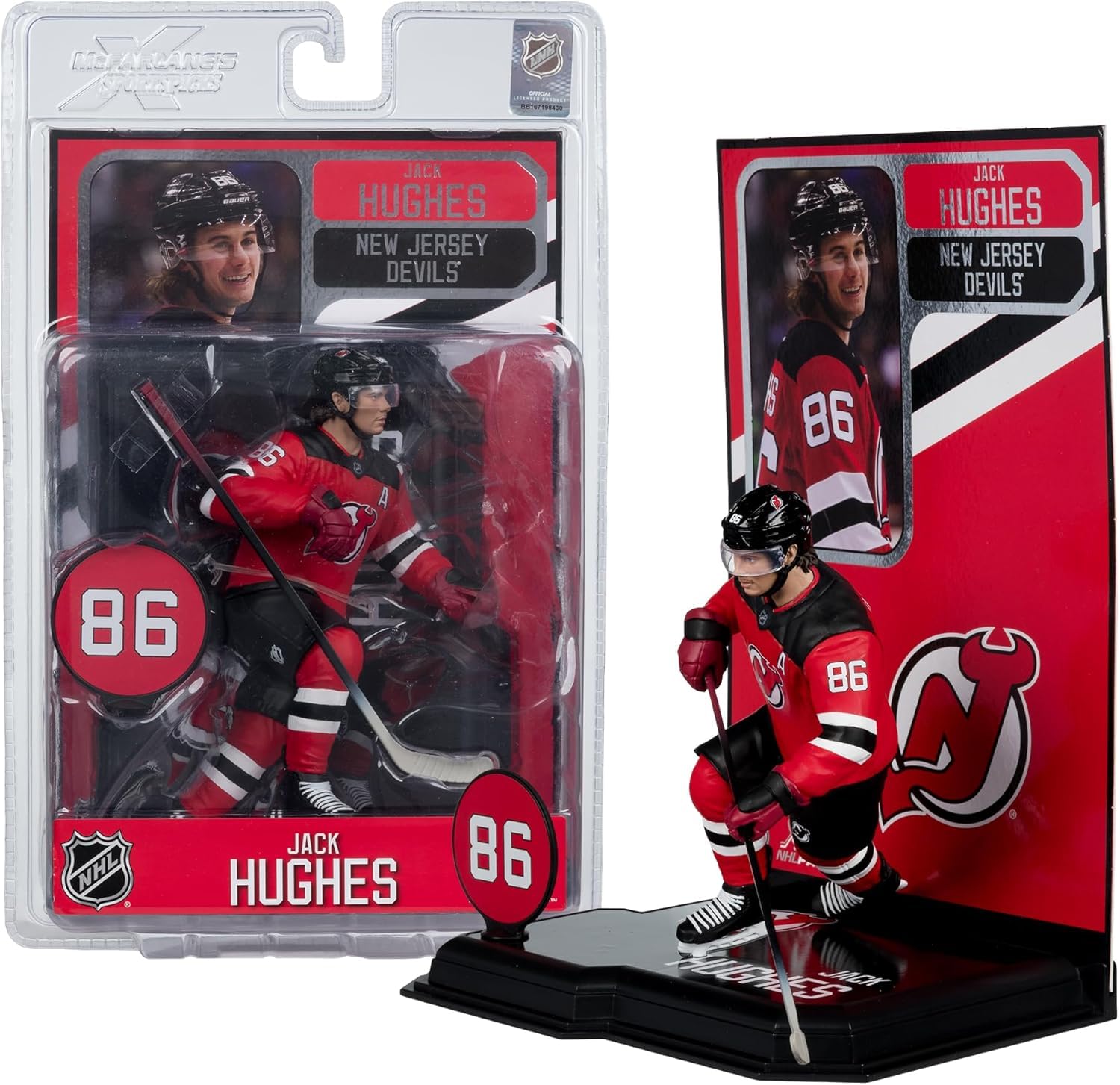 McFarlane Toys Jack Hughes 7-inch figure front view for dynamic display.