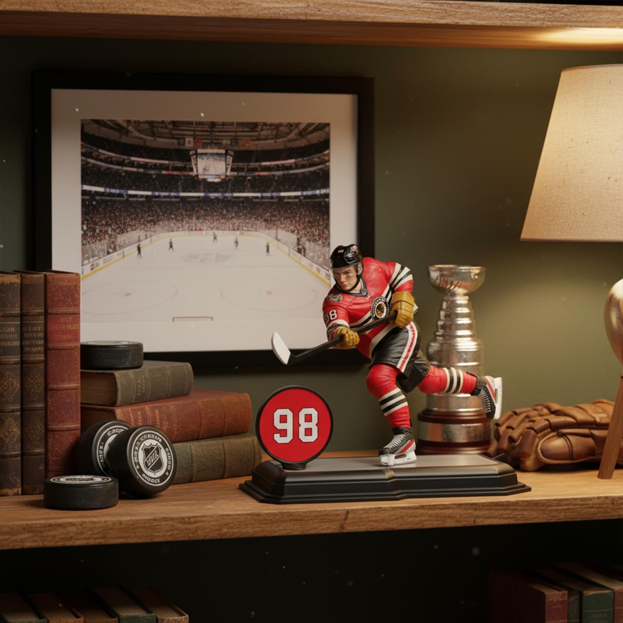 Legacy Series display setup by McFarlane, complete with backdrop and logo insert.