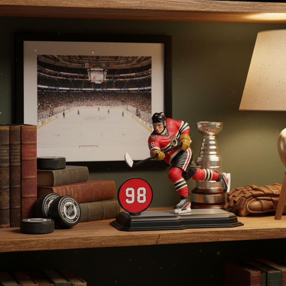 Legacy Series display setup by McFarlane, complete with backdrop and logo insert.