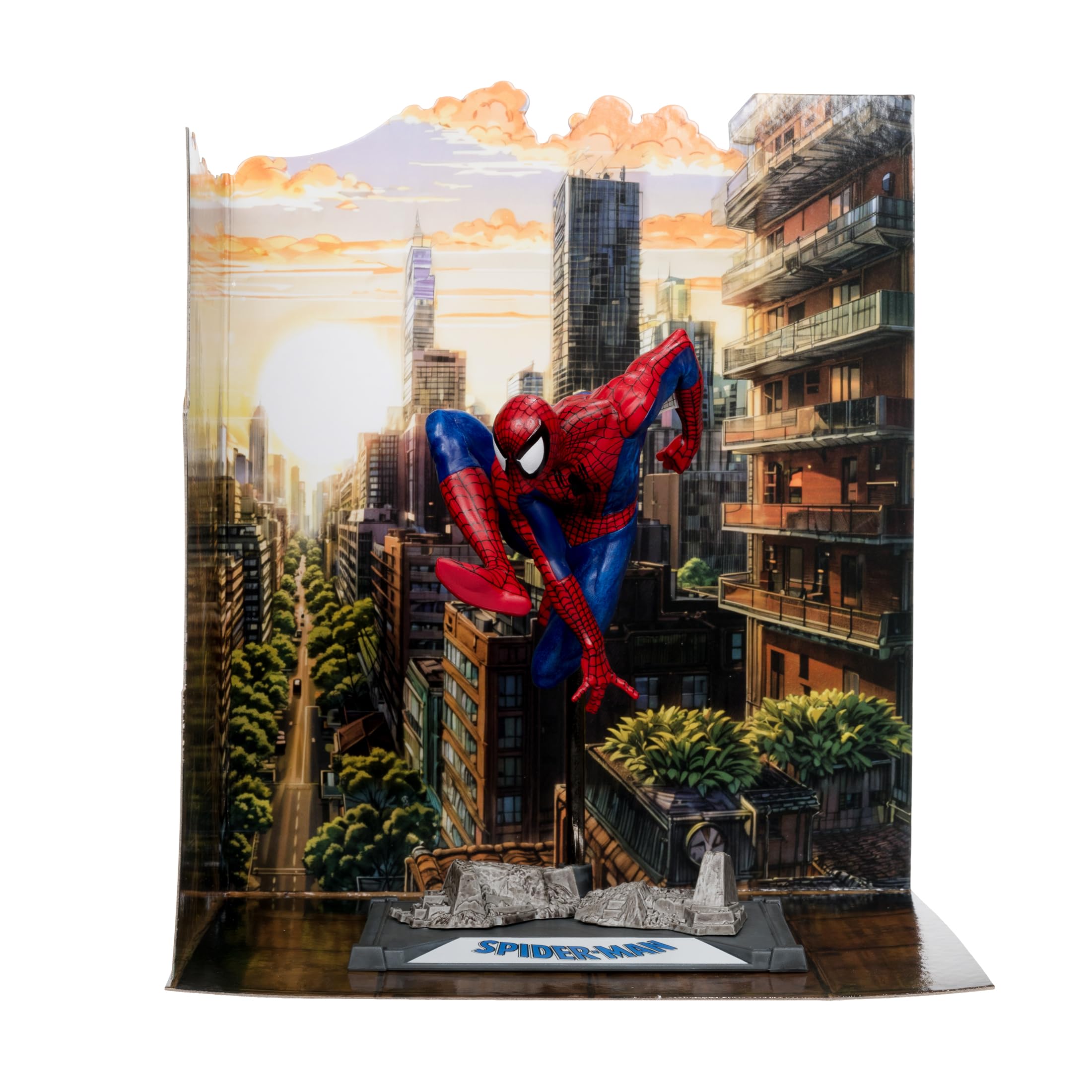McFarlane Toys Marvel display base supports a vivid, immersive scene.