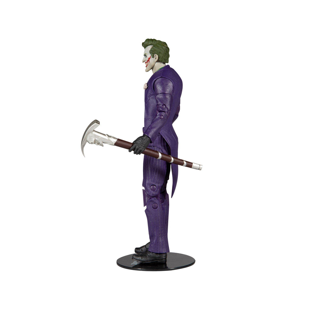 Joker 7-inch figure in dynamic pose for shelf display by McFarlane Toys