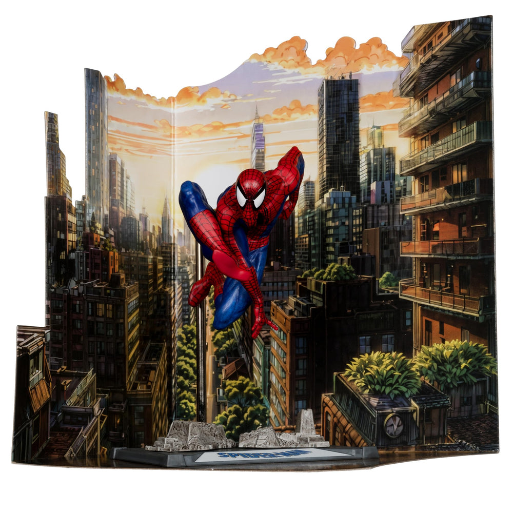 McFarlane Toys Spider-Man 1:10 scale posed figure on a dramatic scene display.
