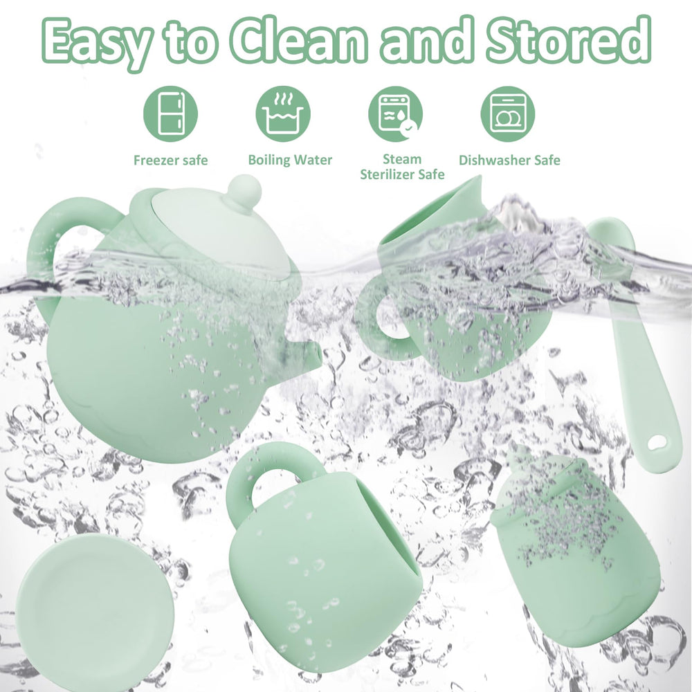 MCGMITT 15-piece silicone tea set collection ready for playtime.