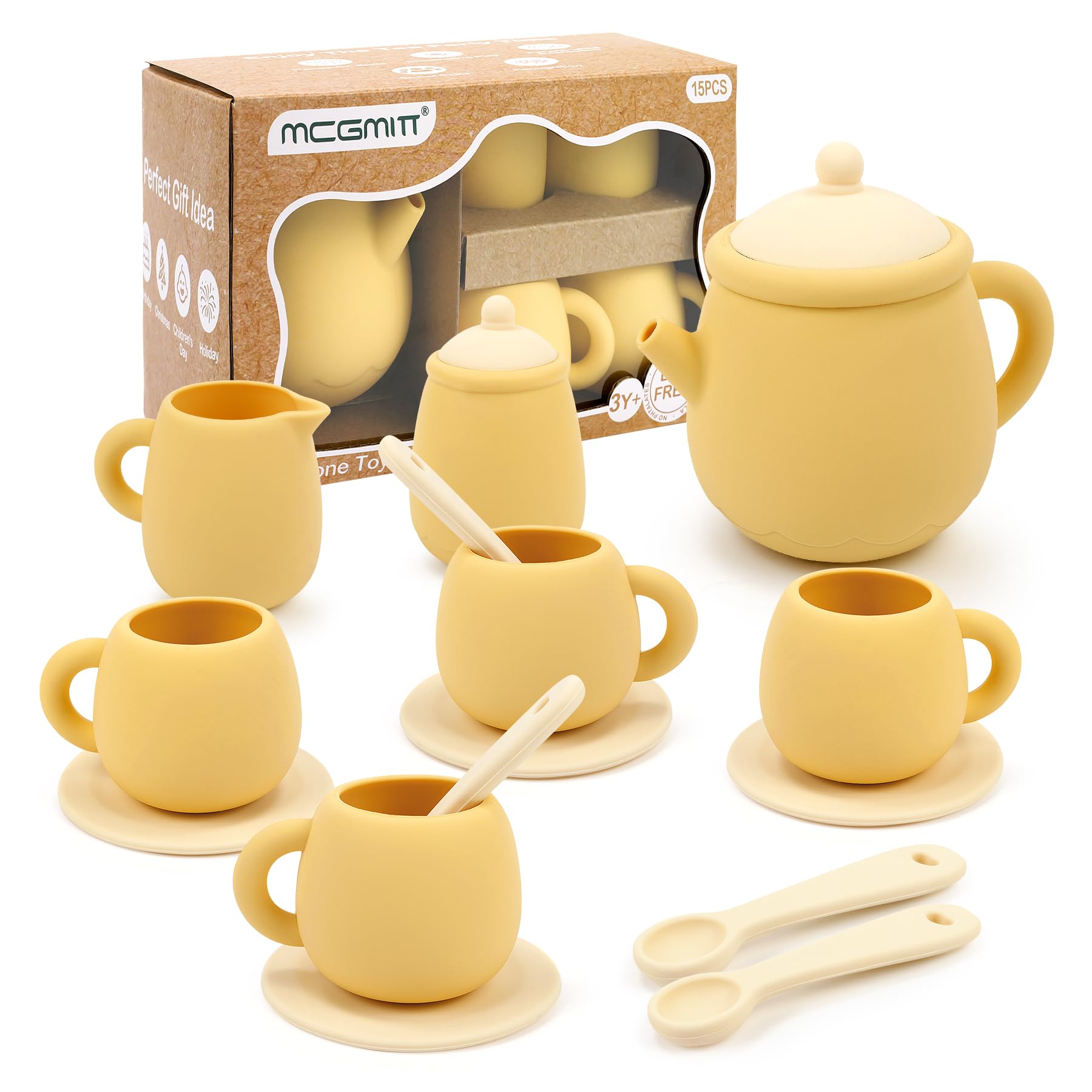 MCGMITT silicone teapot with lid for safe pretend tea parties