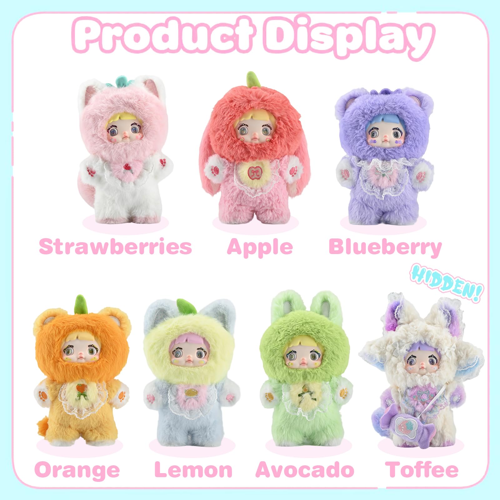 Mckkymi Nommi plush fruit doll, premium fabric and lace for collector appeal