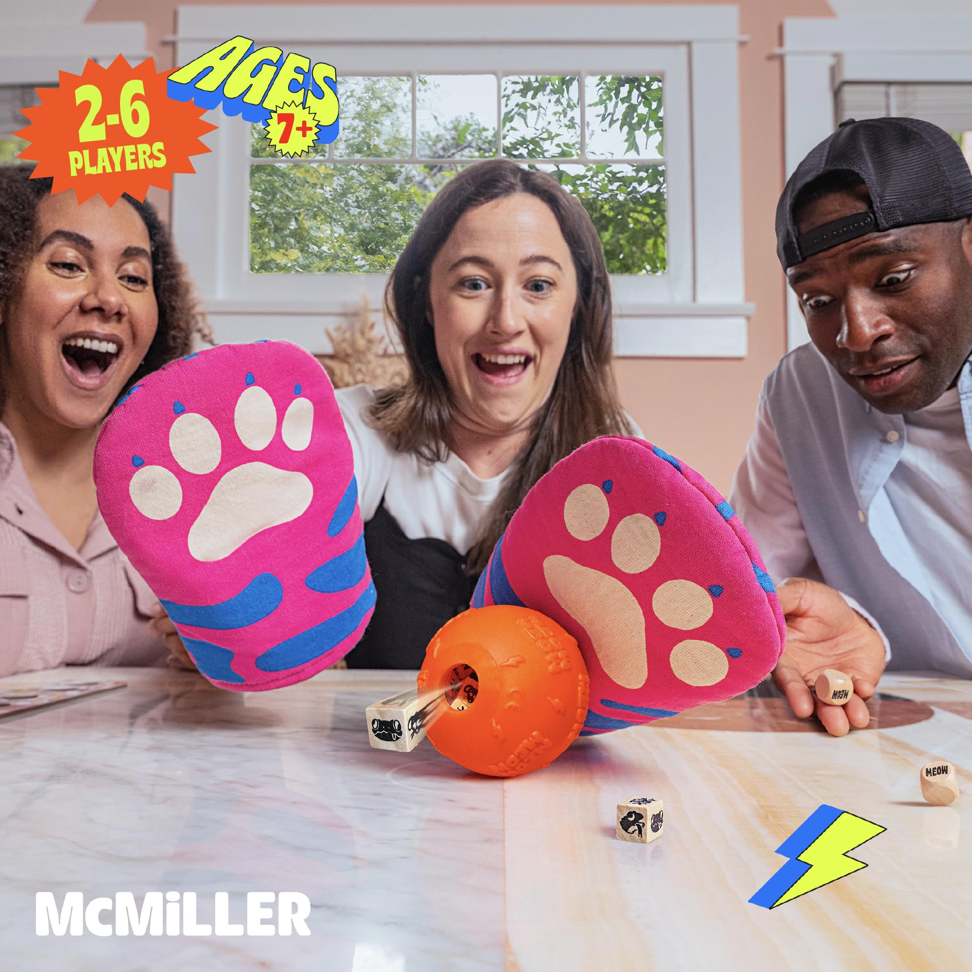 MCMILLER ENTERTAINMENT Cat Mitt Game dice and mitts on the table invite quick fun