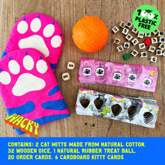 MCMILLER ENTERTAINMENT Cat Mitt Game treat ball action at a lively gathering