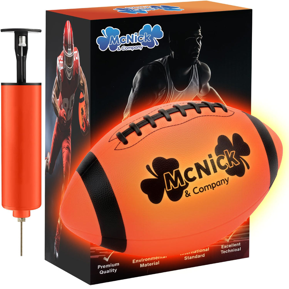 MCNICK & COMPANY Glow Football LED glow for night play and visibility.