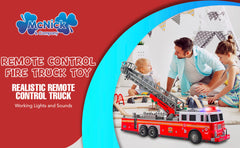 Extendable ladder on MCNICK & COMPANY RC fire truck for elevated pretend rescues.