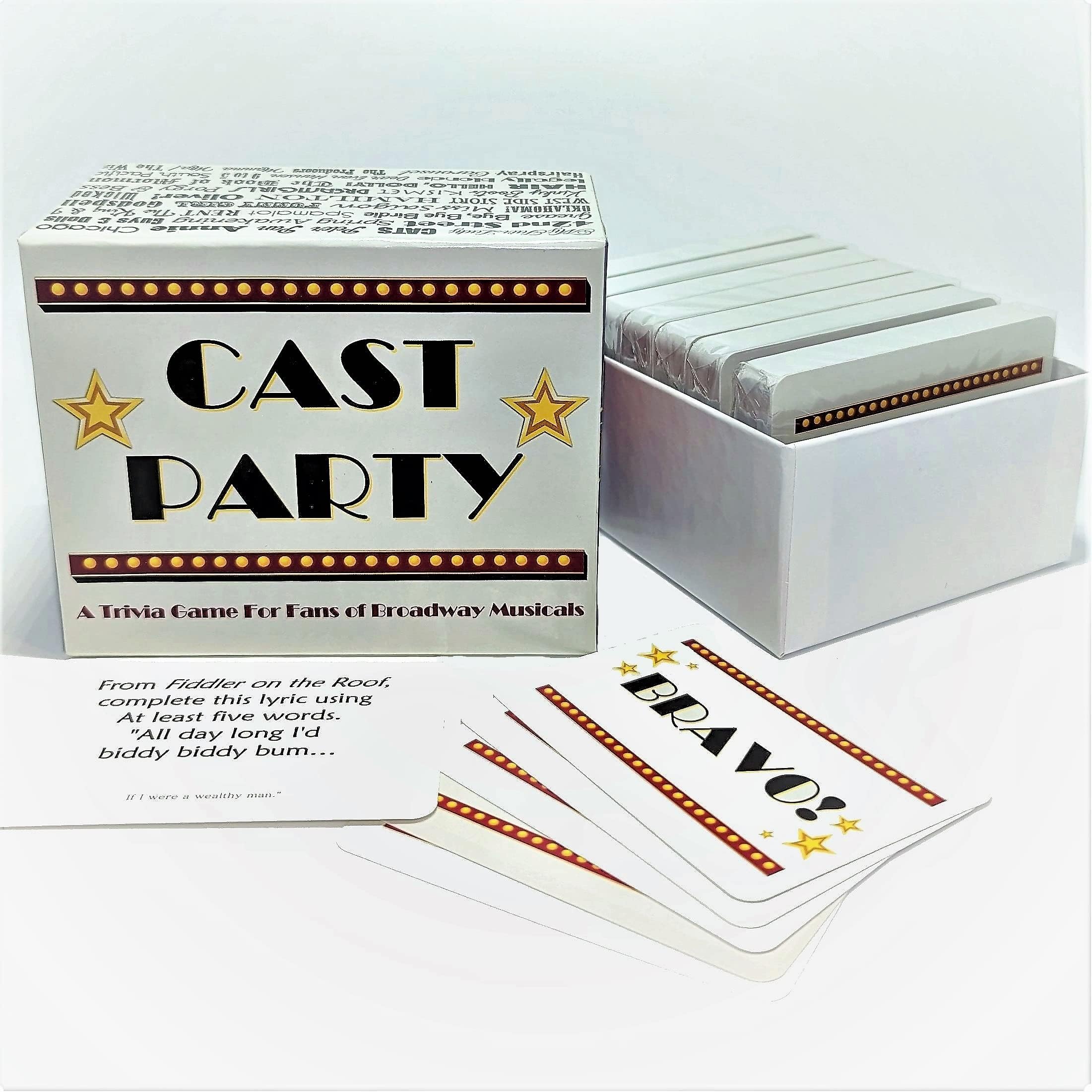 Friends enjoying CAST Party in a theatre-inspired game night setup