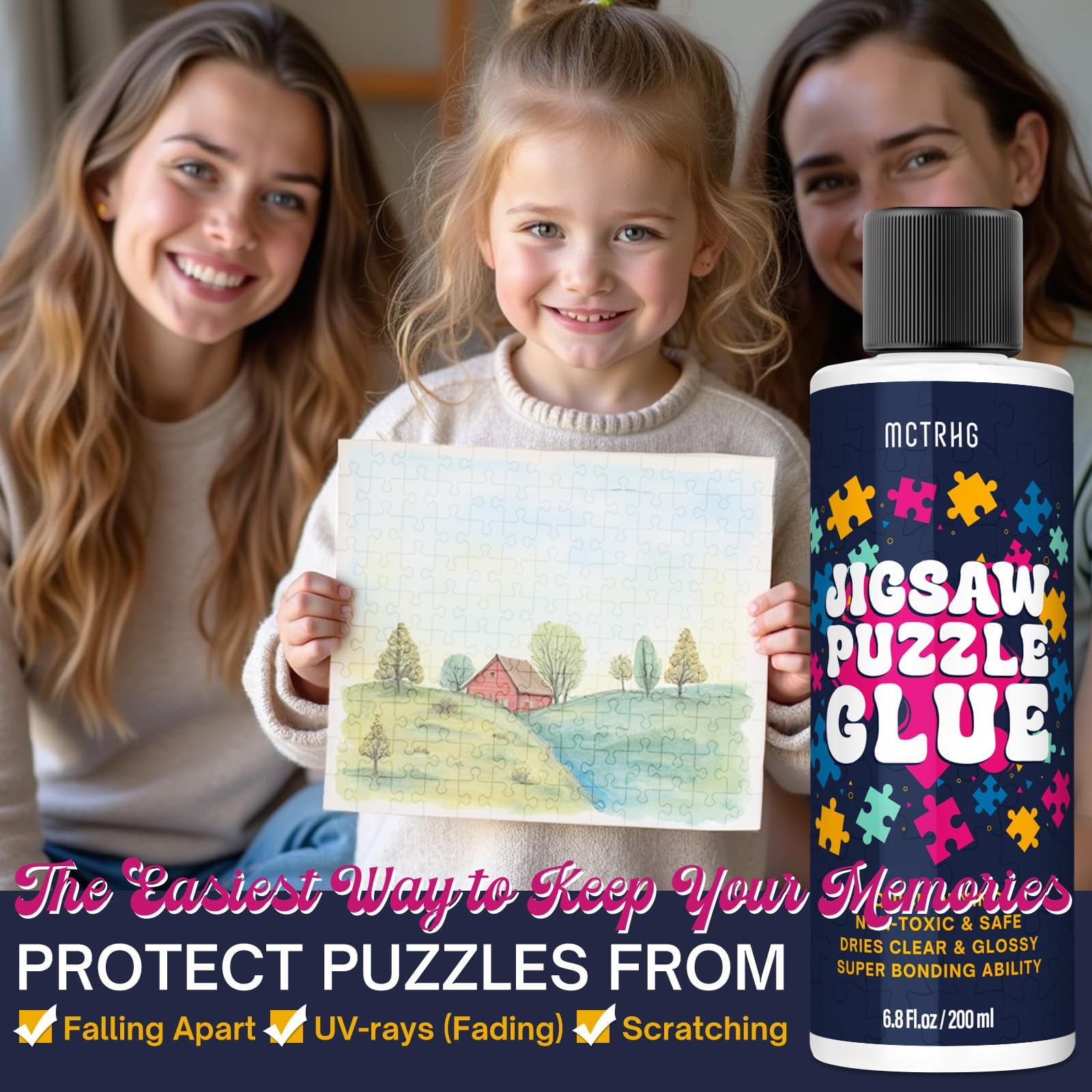 MCTRHG Puzzle Glue non-toxic label emphasizes safe, family-friendly use.