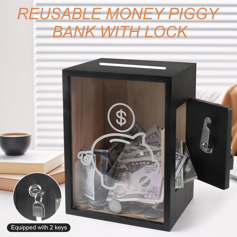 Mczxon large-capacity piggy bank highlights 4/5 gallon size and coin storage.