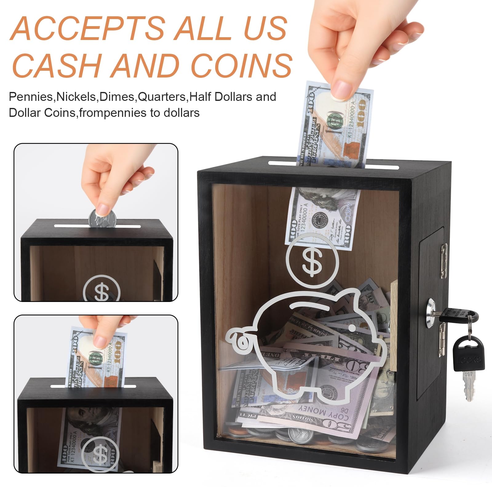 Mczxon lock and two keys secure coins without breaking.