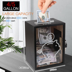 Mczxon clear piggy bank shows wood and acrylic construction for durability.