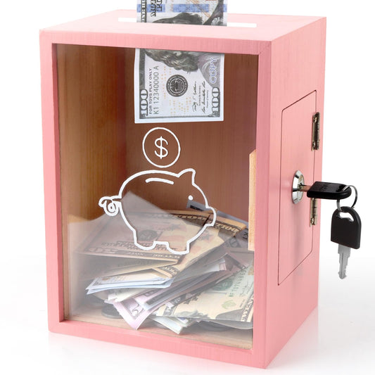 Mczxon clear piggy bank with lock on display showcases secure saving.