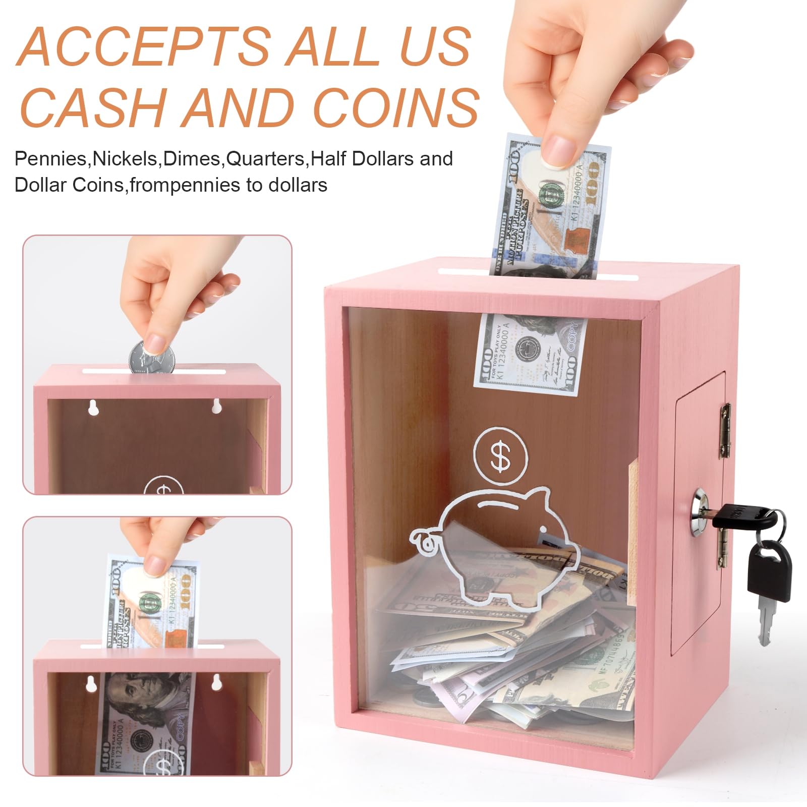 Mczxon large-capacity piggy bank holds thousands of coins and bills.