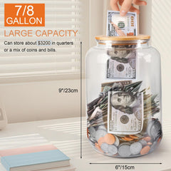Mczxon large capacity piggy bank stores coins and bills for future goals.