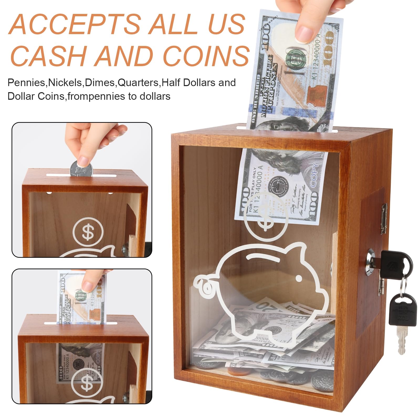Mczxon clear piggy bank lock-keys secure, reusable access