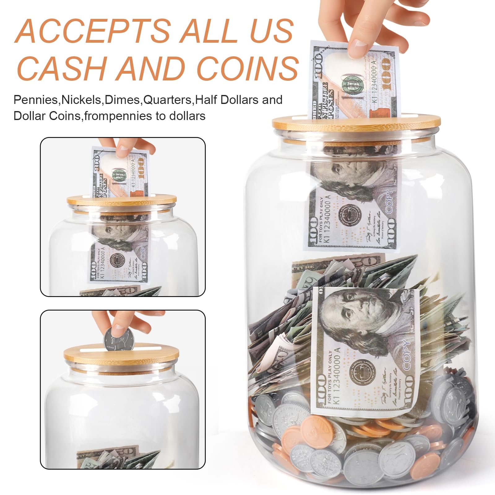 Mczxon unbreakable PET money jar resists drops at home or office.