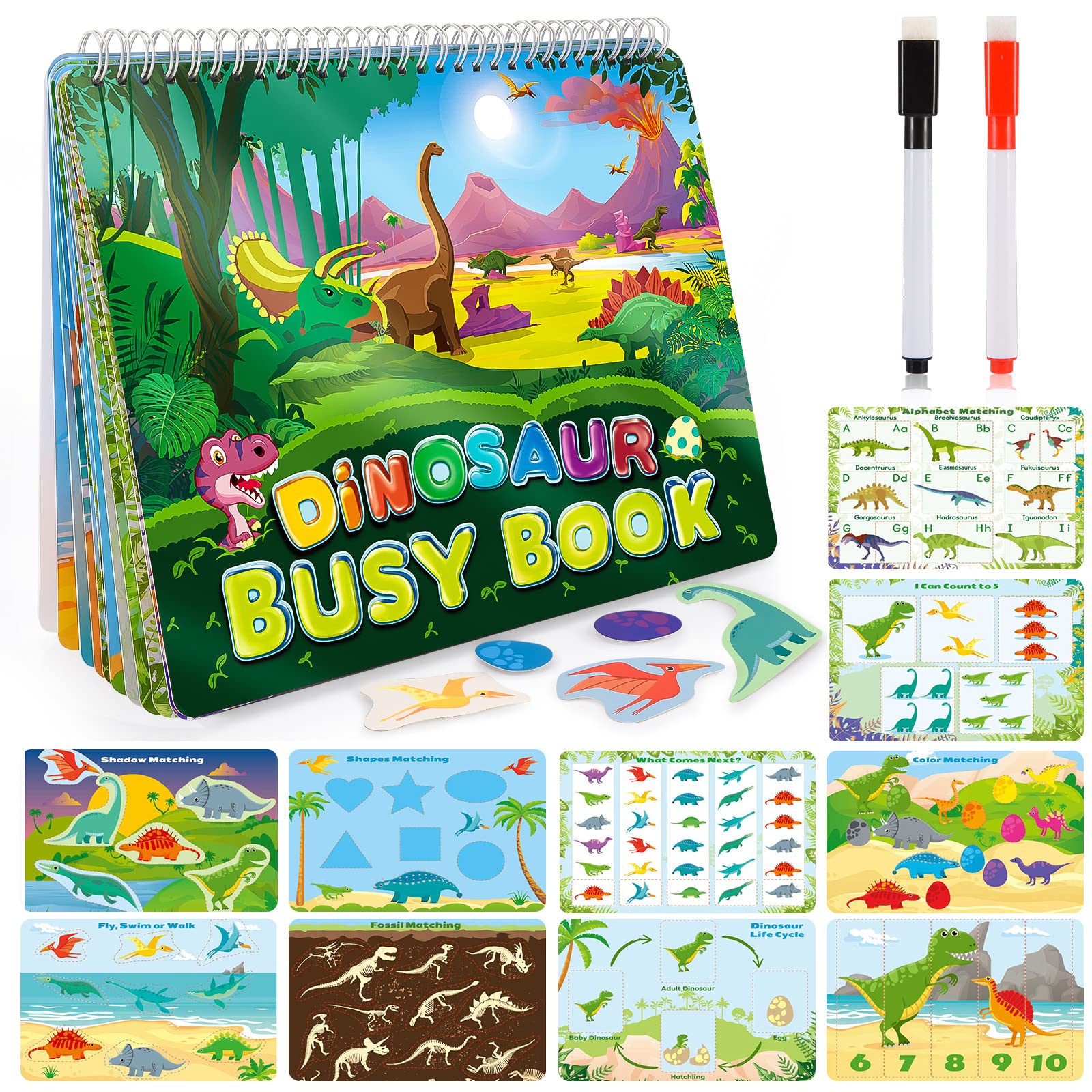 MDINGTD dinosaur busy book cover invites toddlers to start hands-on learning.