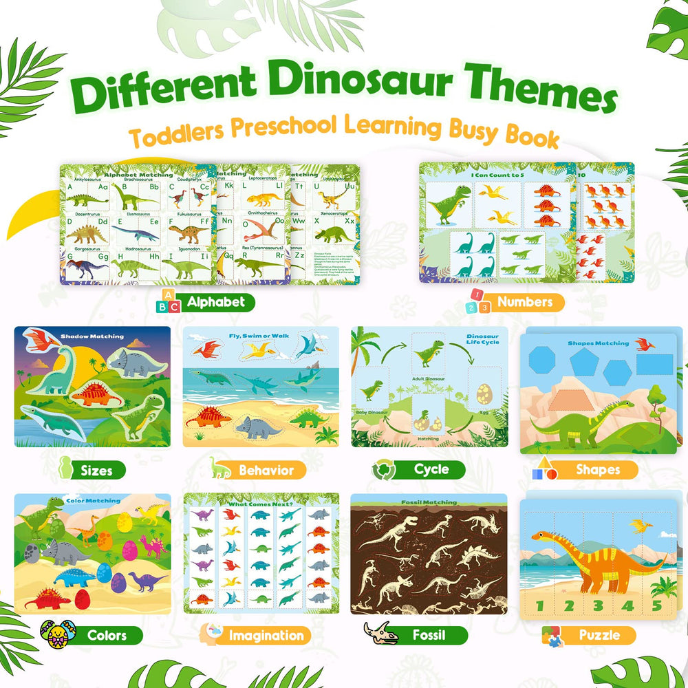 MDINGTD busy book pages open showing interactive activities for motor skills.
