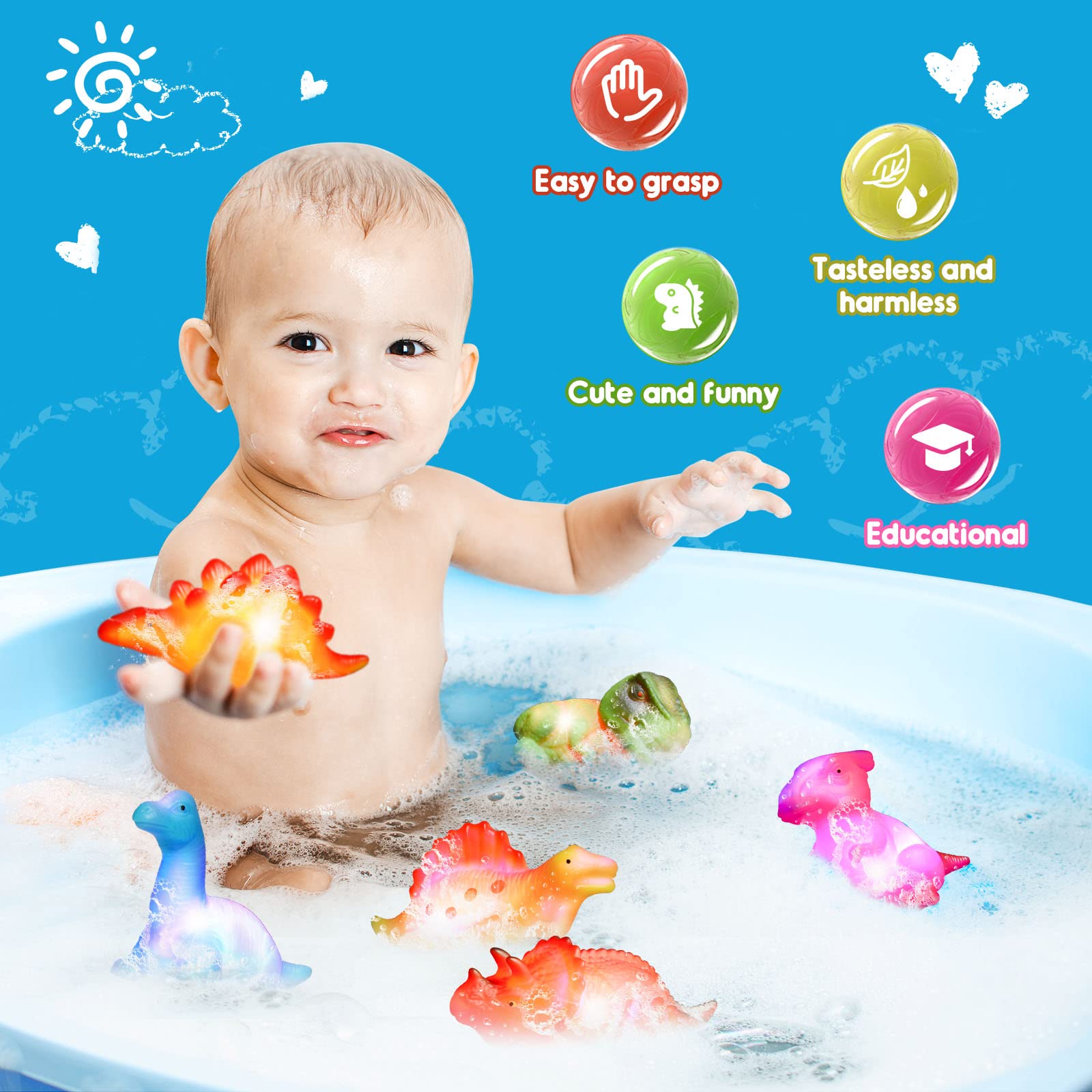 MDINGTD safe PVC dinosaur bath toy with sealed bottom