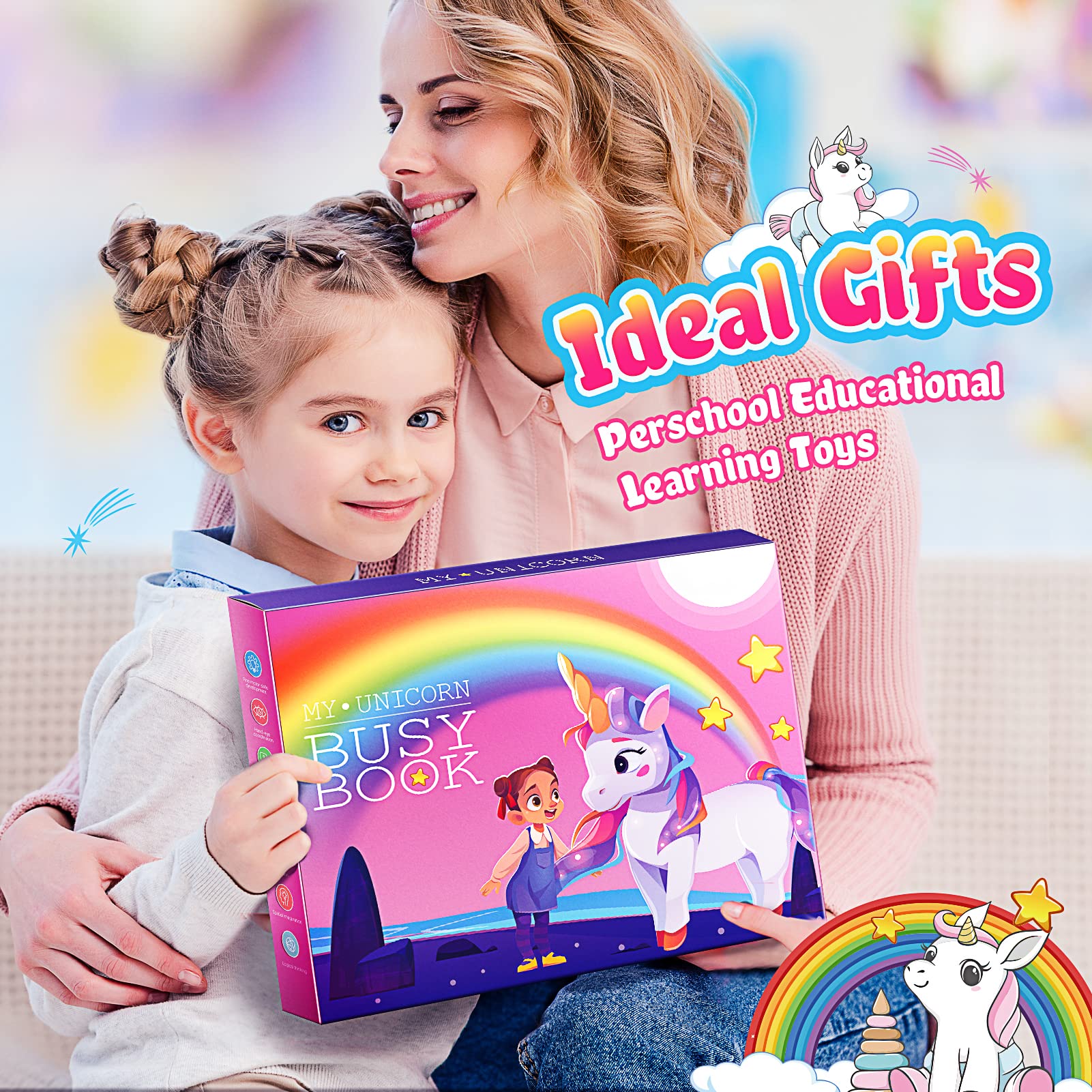 MDINGTD unicorn busy book arrives with a sturdy storage bag for portability