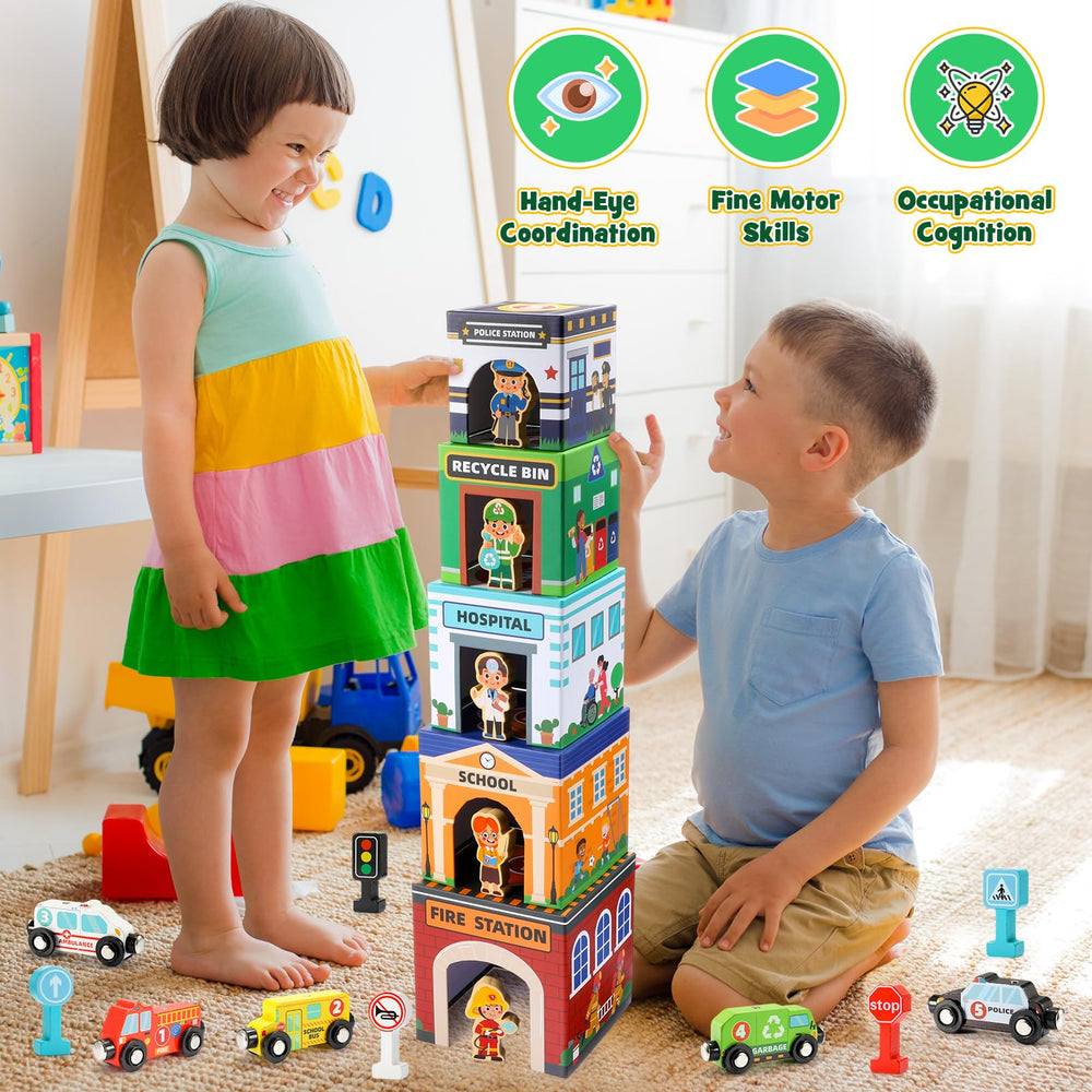 MDINGTD wooden professional figures 5-pack inspire role-play and social interaction