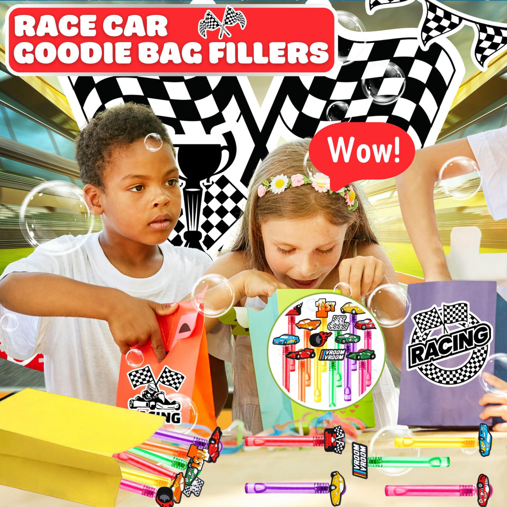 Bubble wands designed for pinata fillers and race-themed celebrations