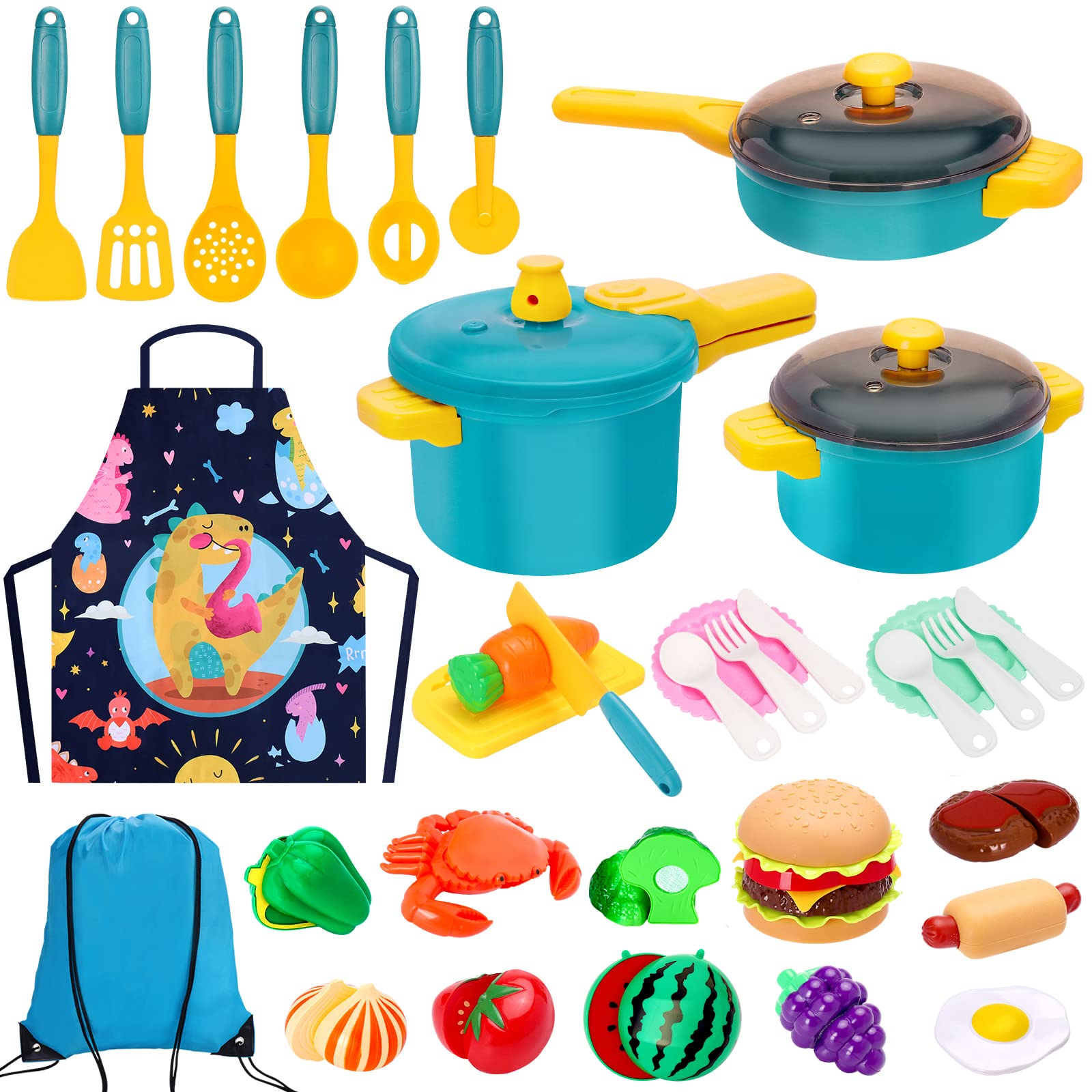 Meaicezli kids play kitchen set with pots and pans for imaginative pretend cooking