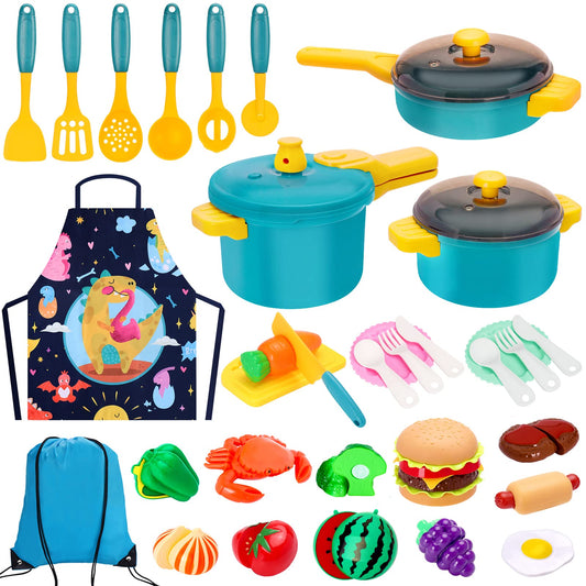 Meaicezli kids play kitchen set with pots and pans for imaginative pretend cooking