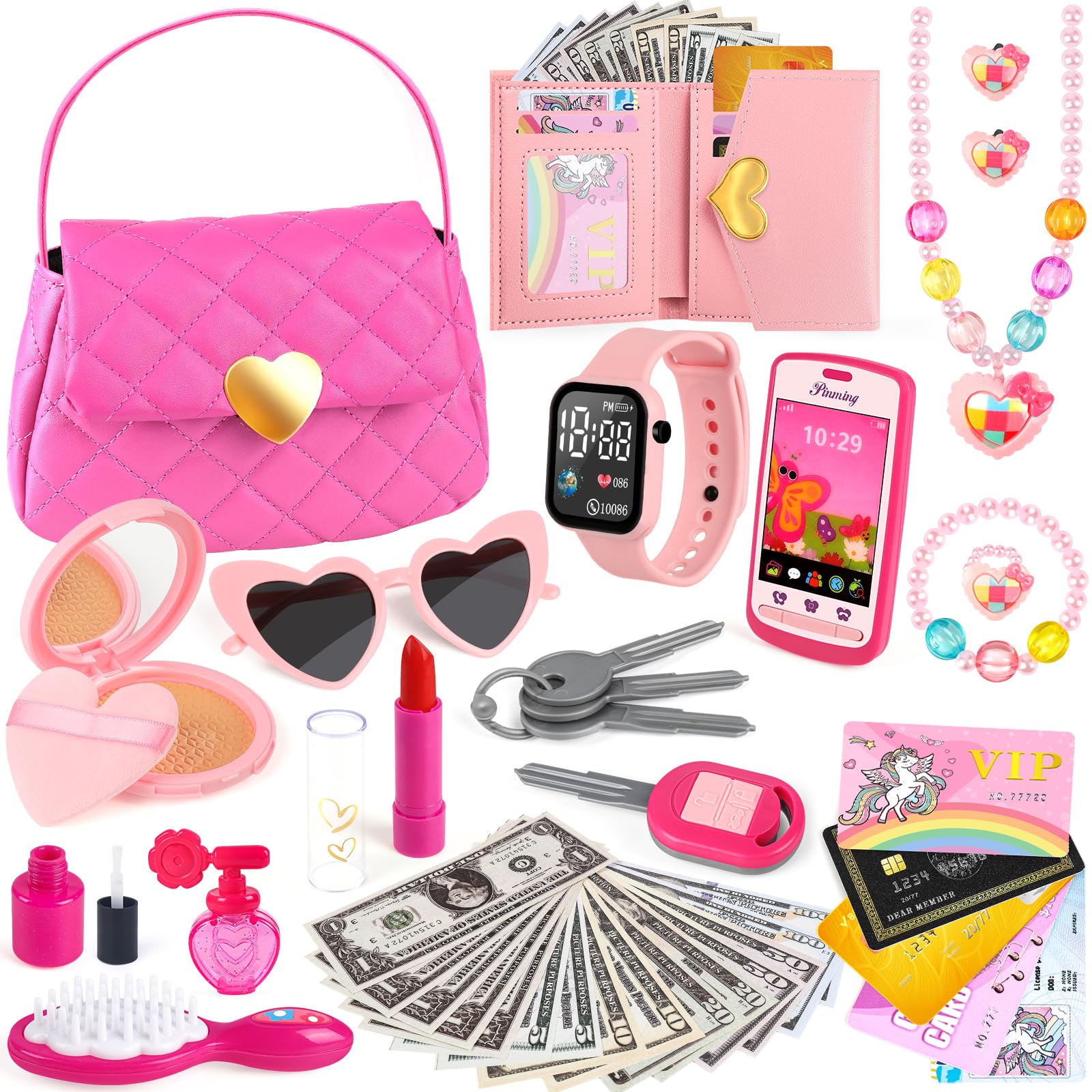 Meaicezli pink handbag playset for imaginative pretend play and organization.