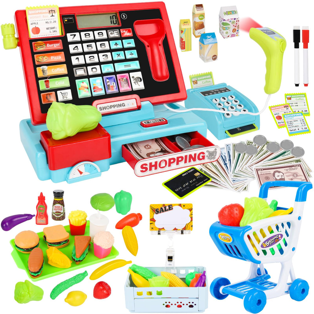 Meaicezli toy cash register with scanner and lights for immersive pretend shopping