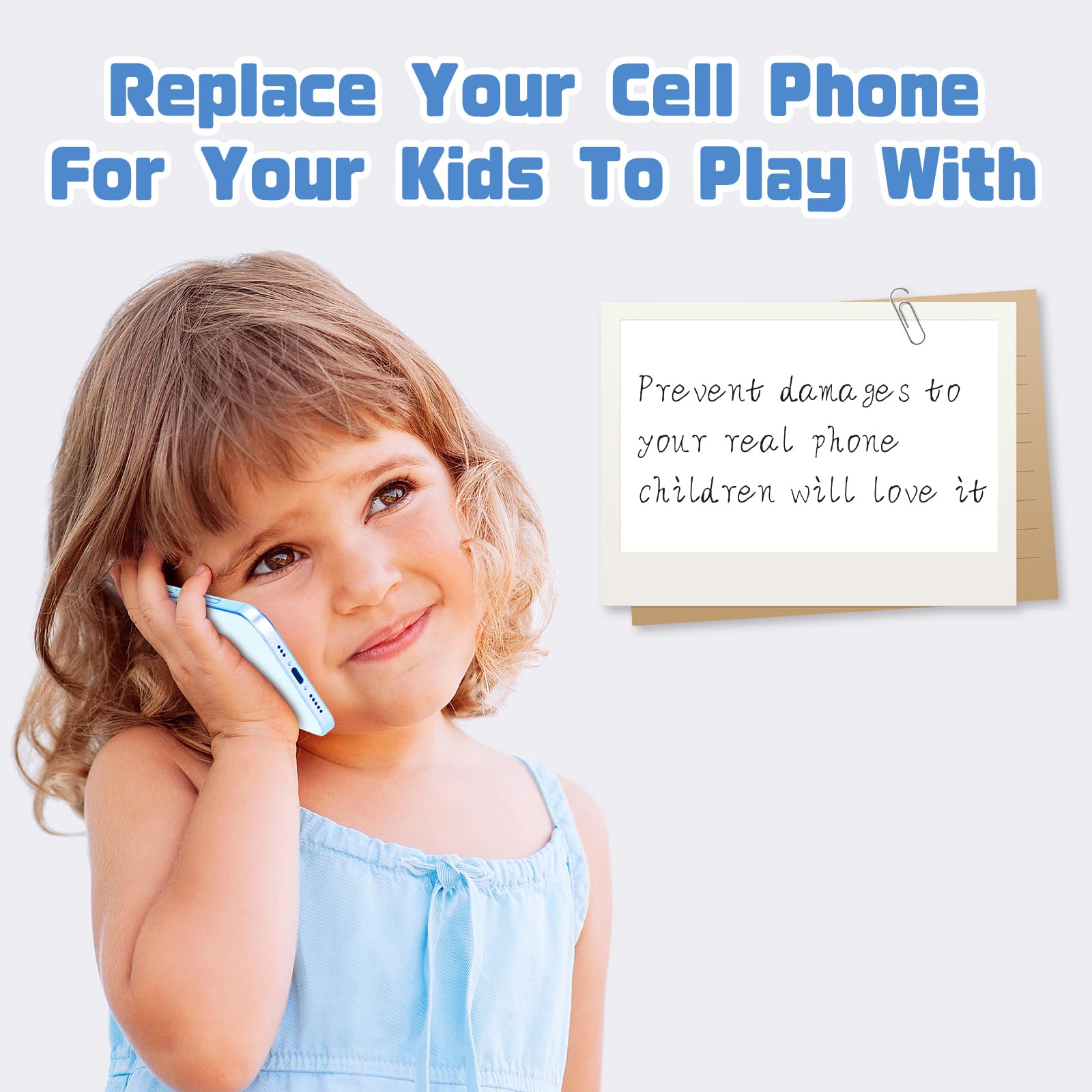 Safe, child-friendly pretend play phone for display and hands-on demos.