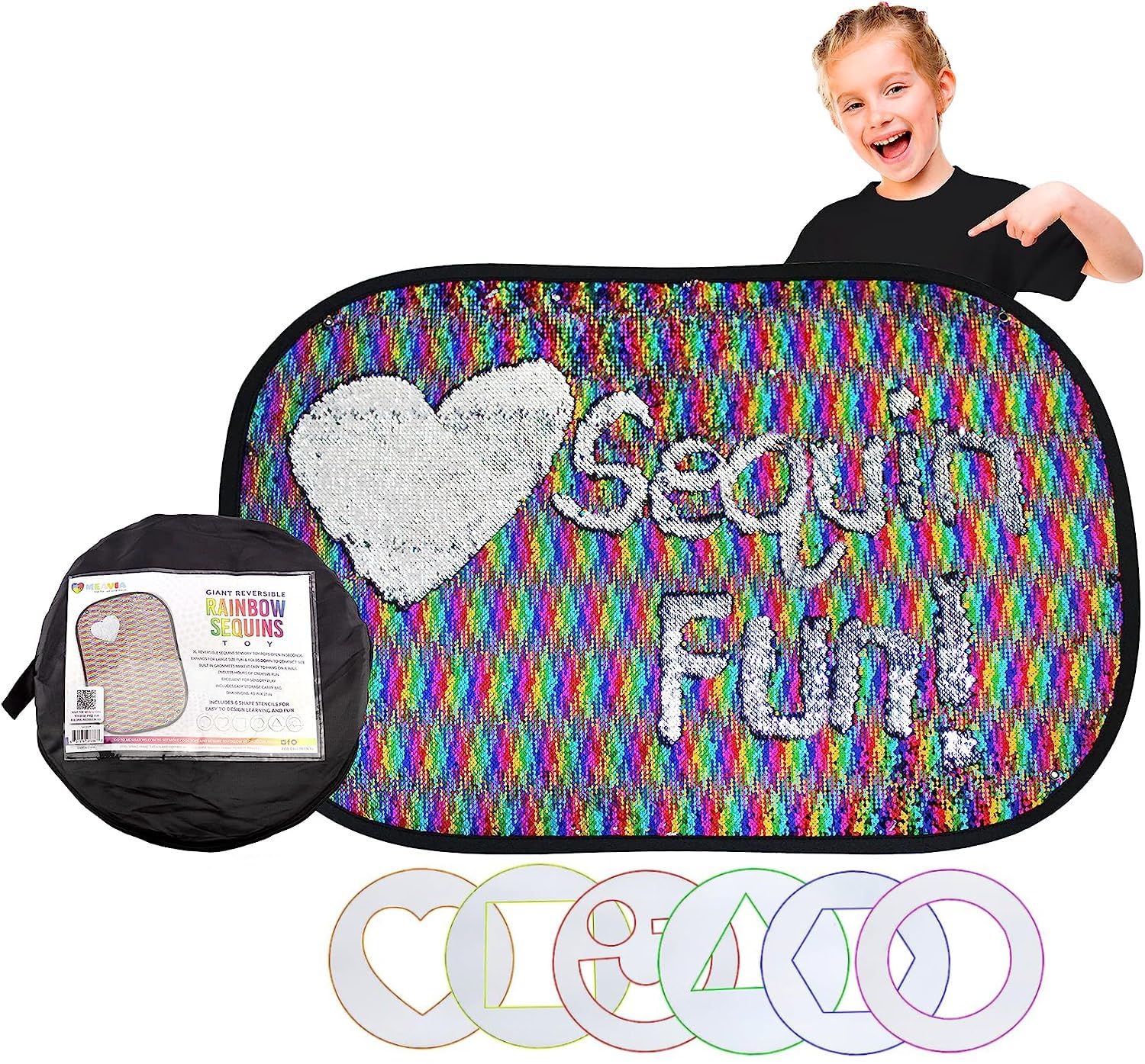 Meavia giant reversible sequins wall toy for engaging visual play on walls.